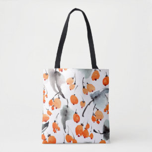 Watercolor berries and leaves illustration pattern tote bag