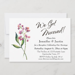 Watercolor Berries, Buds We Got Married Typography Invitation