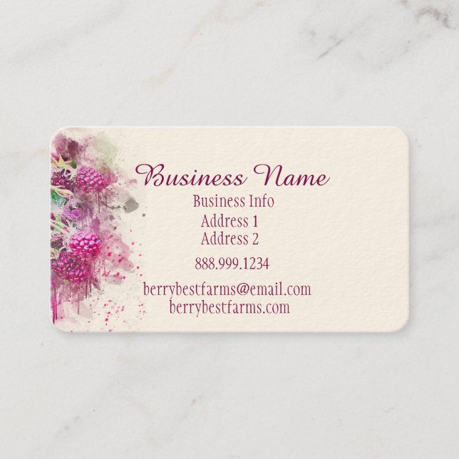 Watercolor Berries Business Name Card (Front)