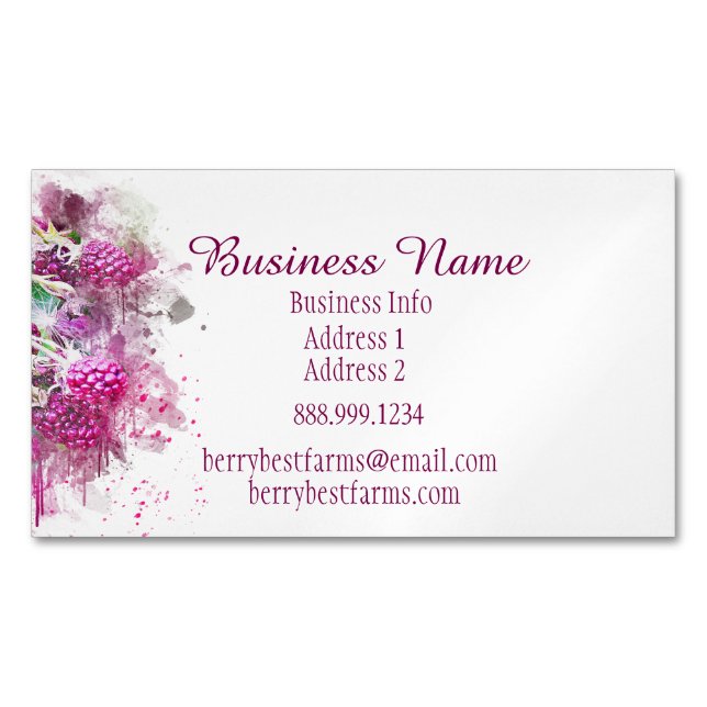 Watercolor Berries Business Name Magnetic Business Card (Front)