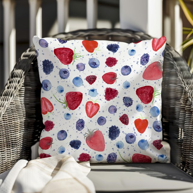 Watercolor Berries Colourful Summer Fruit Cushion (Creator Uploaded)