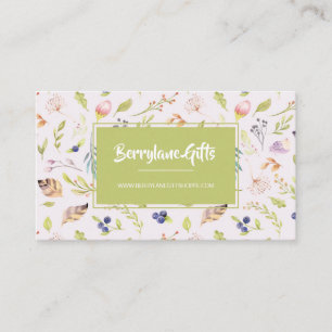 Watercolor Berries & Feathers Business Card