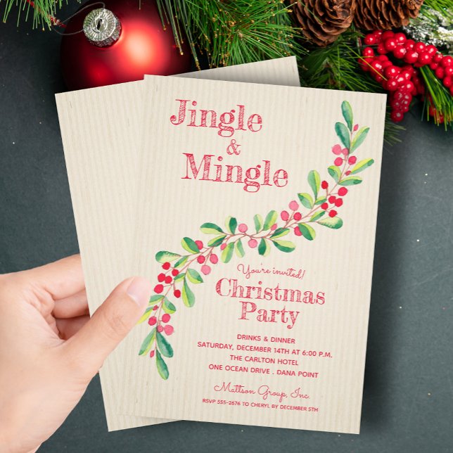 Watercolor Berries Greenery Christmas Invitation (Creator Uploaded)