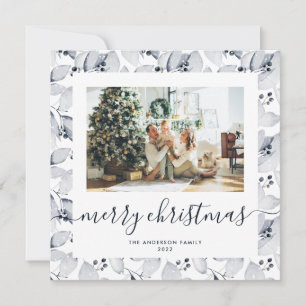 Watercolor Berries Greenery Photo Christmas Cards