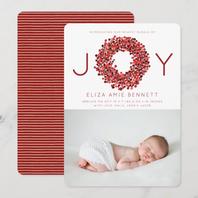 Watercolor Berries Holiday Birth Announcement (Front/Back)