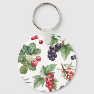 Watercolor Berries Illustration Seamless Pattern Key Ring