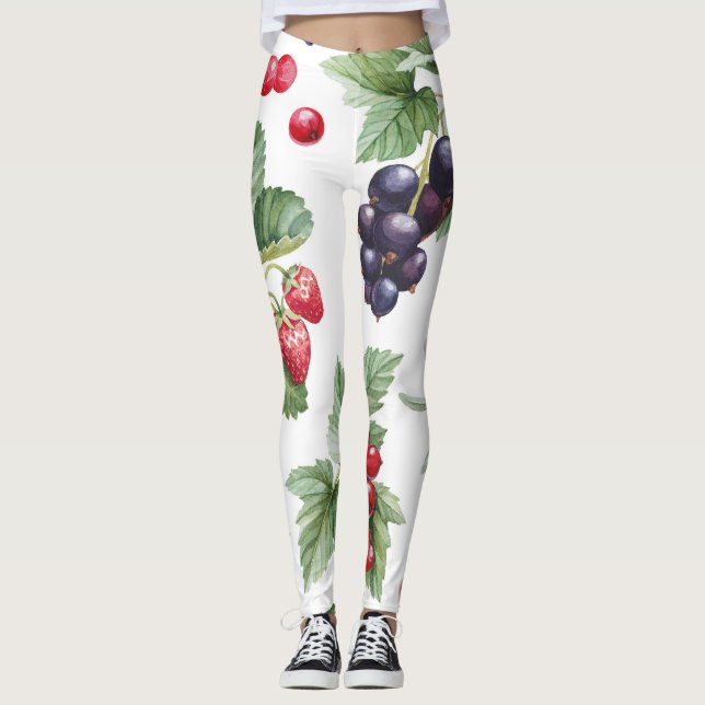 Watercolor Berries Illustration Seamless Pattern Leggings (Front)