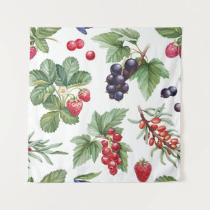 Watercolor Berries Illustration Seamless Pattern Tapestry
