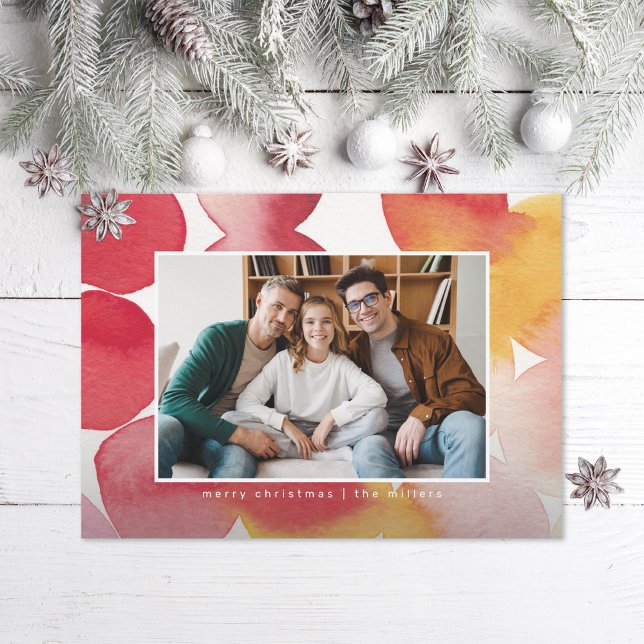 Watercolor Berries Modern Christmas Photo Holiday Card (Creator Uploaded)