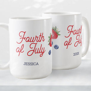 Watercolor Berries Personalized Script 4th of July Coffee Mug
