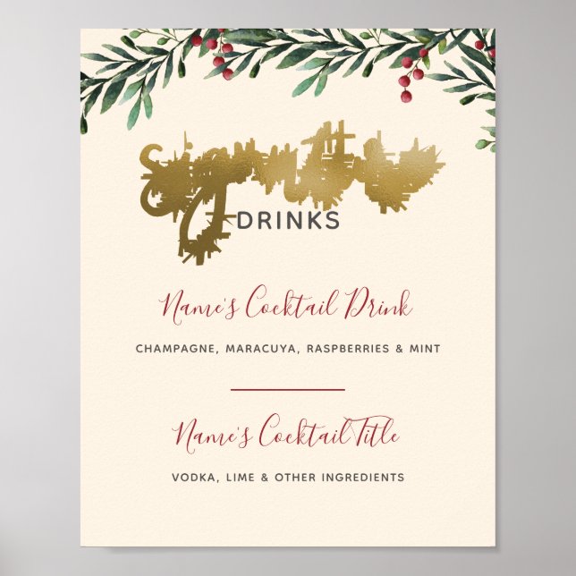 Watercolor Berries Signature Drinks Wedding Sign (Front)