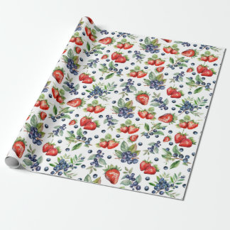 Watercolor Berries Strawberry Blueberry Wrapping Paper