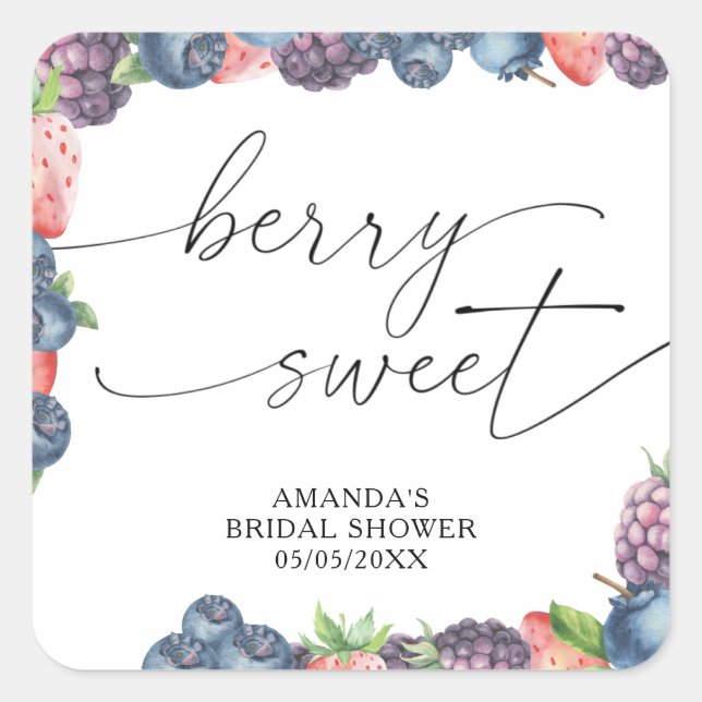 Watercolor berries - sweet berry text square sticker (Front)