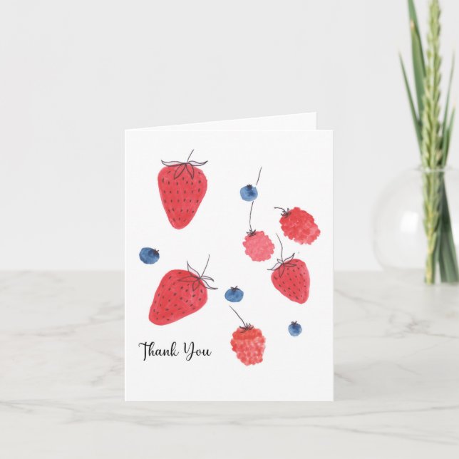 Watercolor Berries Thank You Card (Front)