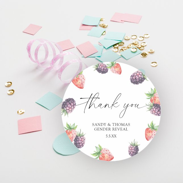 Watercolor Berries - Thank you gender reveal Classic Round Sticker (Creator Uploaded)