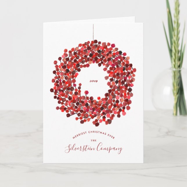 Watercolor Berries Wreath Christmas Holiday Folded Invitation (Front)