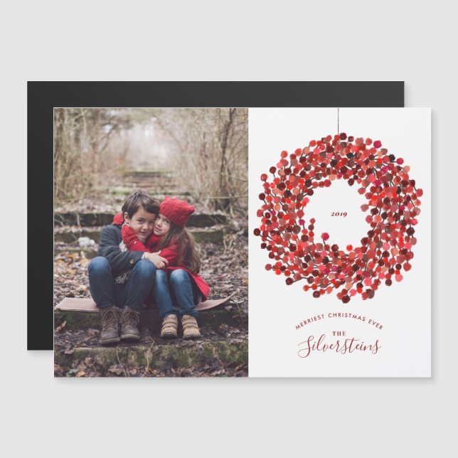 Watercolor Berries Wreath Christmas Holiday Magnetic Invitation (Front/Back)