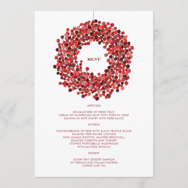 Watercolor Berries Wreath Christmas Holiday Menu (Front)
