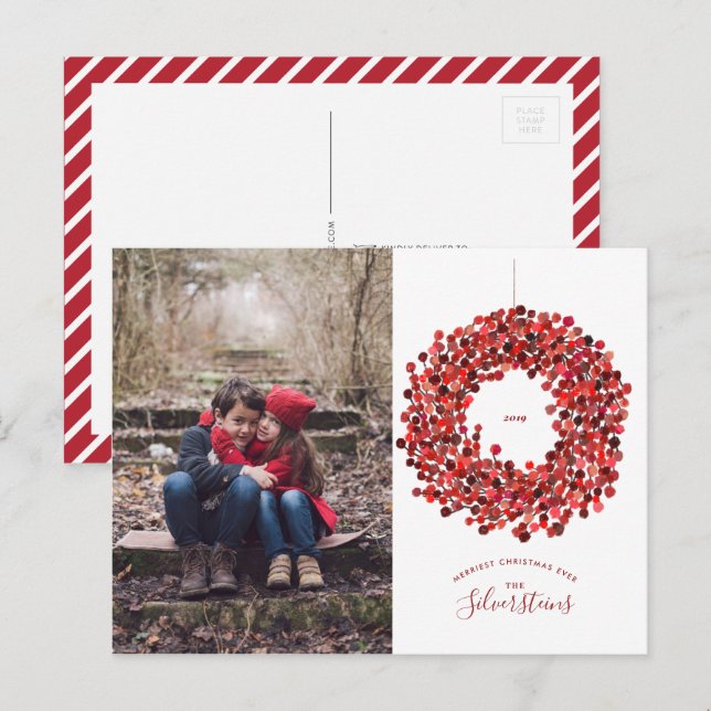 Watercolor Berries Wreath Christmas Holiday Postcard (Front/Back)