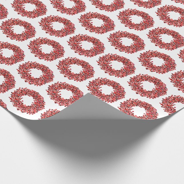 Watercolor Berries Wreath Christmas Holiday Wrapping Paper (Corner)