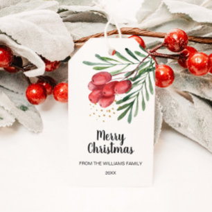 Watercolor Berry and Branches Holiday Gift Tags