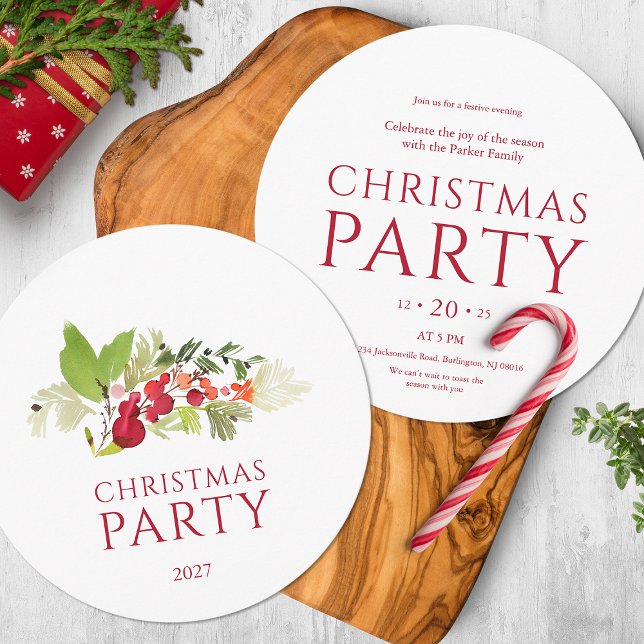 Watercolor Berry Branch Christmas Party Invitation (Creator Uploaded)