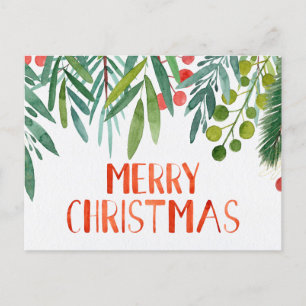 Watercolor Berry & Branch Holiday Postcard