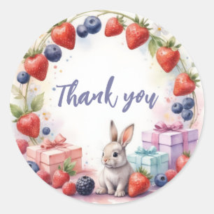 Watercolor Berry First Birthday Bunny and Gifts Classic Round Sticker