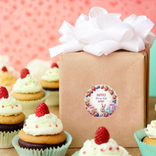 Watercolor Berry First Birthday Bunny and Gifts Classic Round Sticker