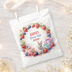 Watercolor Berry First Birthday Bunny and Gifts Favour Bags