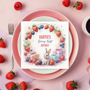 Watercolor Berry First Birthday Bunny and Gifts Napkin
