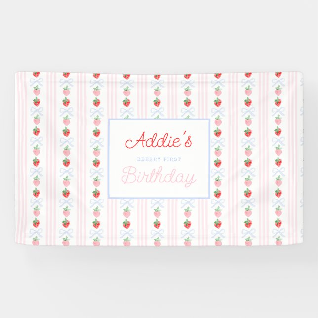Watercolor Berry first birthday strawberries Banner (Horizontal)