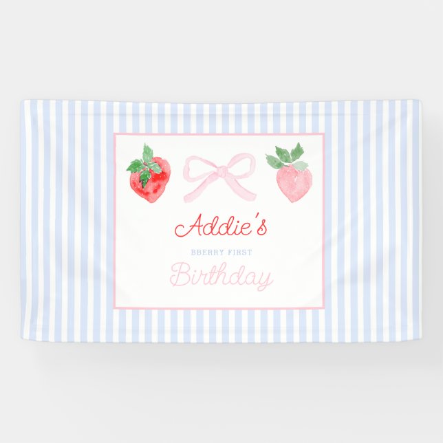 Watercolor Berry first birthday strawberries Banner (Horizontal)