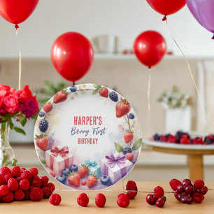 Watercolor Berry First Birthday Strawberry Party - Paper Plate