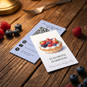 Watercolor Berry Fruit Tart Pastry Chef Bakery Business Card