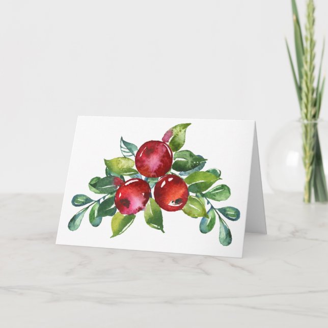 Watercolor Berry Stem Christmas Card (Front)