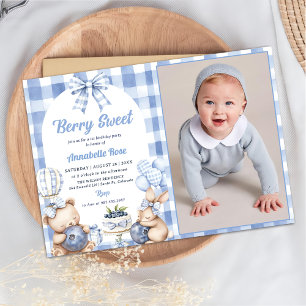 Watercolor Berry Sweet 1st Birthday Party Photo Invitation