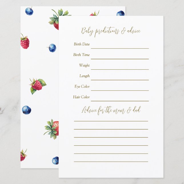 Watercolor Berry Sweet Baby Shower Guessing Game (Front/Back)