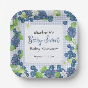 Watercolor Berry Sweet Blue Baby Shower Napkins Paper Plate