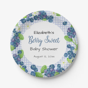 Watercolor Berry Sweet Blue Baby Shower Paper Plate