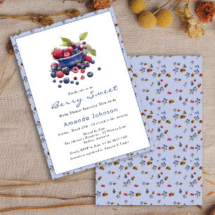Watercolor Berry Sweet Blueberries Baby Shower Invitation
