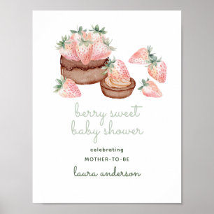 Watercolor Berry Sweet Chocolate Cake Baby Shower Poster