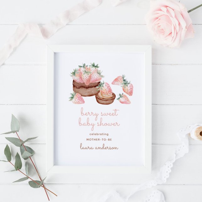 Watercolor Berry Sweet Chocolate Cake Baby Shower Poster (Creator Uploaded)