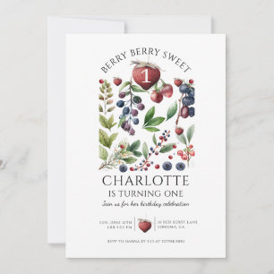 Watercolor Berry Sweet First Birthday Invitation