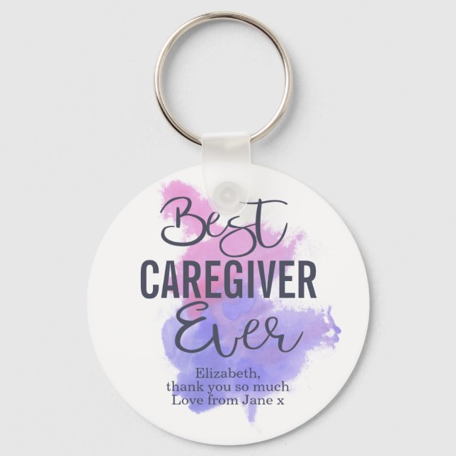 Watercolor Best Caregiver Ever Appreciation Key Ring (Front)