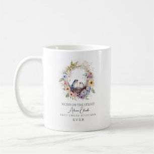 Watercolor Best Cross Stitch Lover Floral Wreath  Coffee Mug