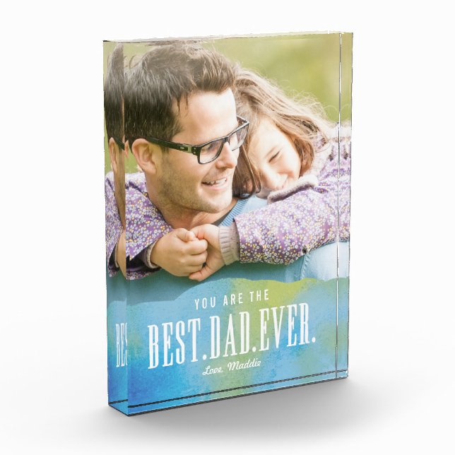 Watercolor Best Dad Ever Acrylic Photo Block (Left)