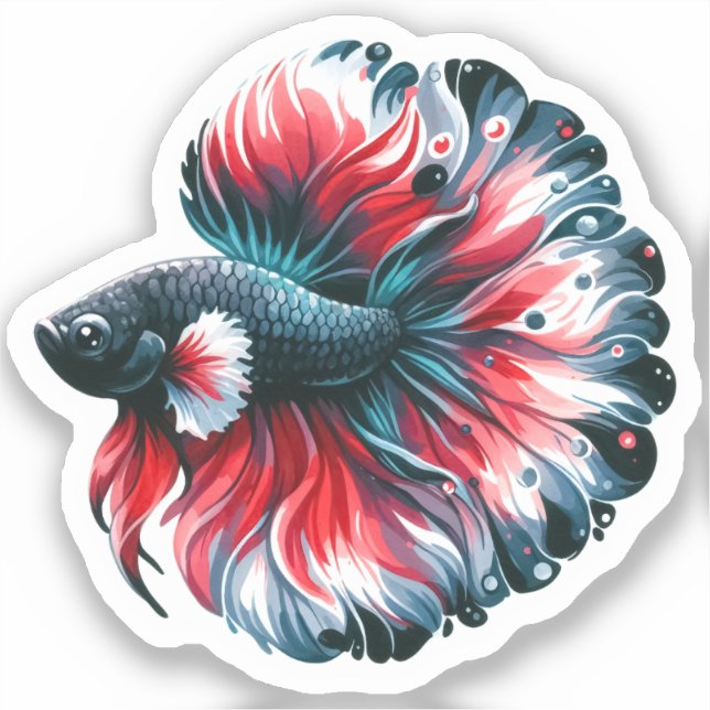 Watercolor Betta Fish Black White and Red (Front)