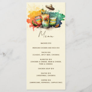 Watercolor beverage fiesta party Mexican food cafe Menu