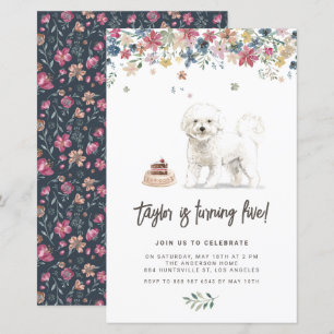 Watercolor Bichon Frise Dog Birthday Invitation